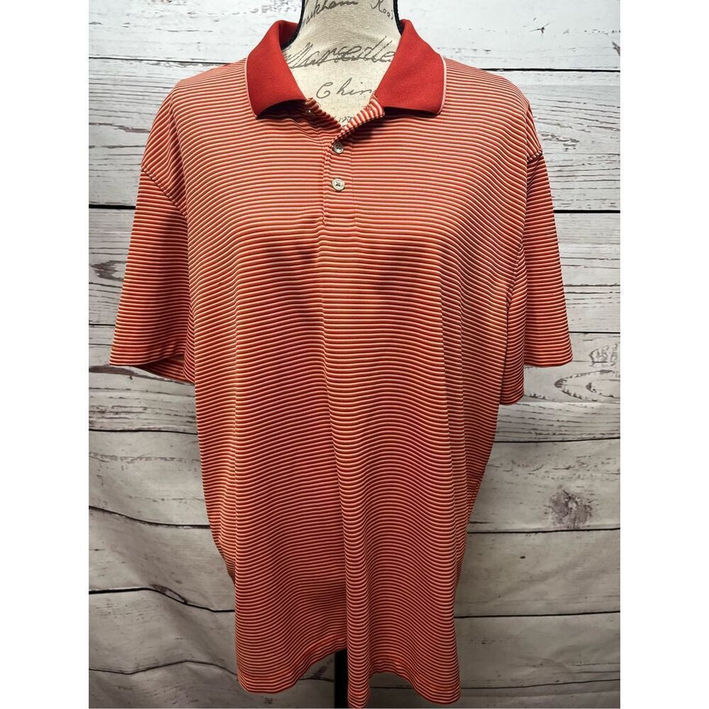 Van Heusen Air Mens XXL Orange White Striped Short Sleeve Polo Shirt Classic Fit
